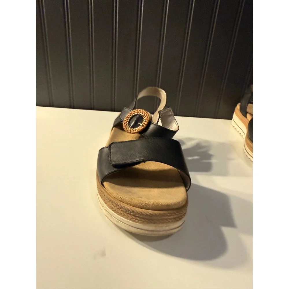 Remonte leather shoes sandles black leather with white platform sides